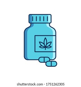 Cannabis pills bottle vector icon symbol isolated on white background