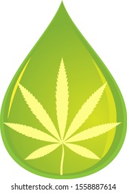 Cannabis plant leaf in a drop representing CBD oil, EPS 8 vector illustration, no transparencies 