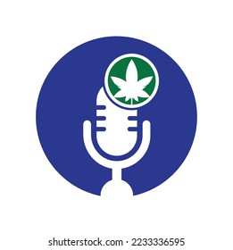 Cannabis podcast vector logo design. Podcast logo with cannabis leaf vector template.
