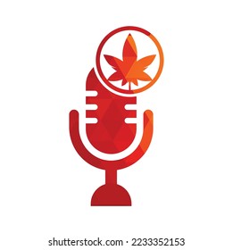 Cannabis podcast vector logo design. Podcast logo with cannabis leaf vector template.