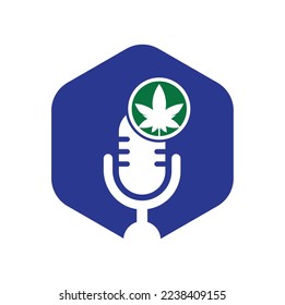 Diseño del logo del vector del podcast de cannabis. Logo de podcast con plantilla de vector hoja de cannabis.