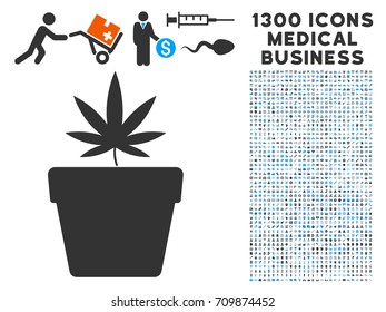 Cannabis Pot grey vector icon with 1300 medical commerce symbols. Set style is flat bicolor light blue and gray pictograms.