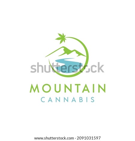 Cannabis Pot Hemp Leaf with Hills Mountain Peaks for CBD or Cultivation logo design