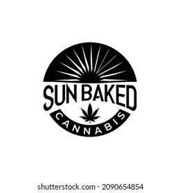 Cannabis Pot Hemp Leaf with natural sun for CBD or Cultivation logo design 