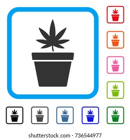 Cannabis Pot icon. Flat grey iconic symbol in a light blue rounded frame. Black, gray, green, blue, red, orange color additional versions of Cannabis Pot vector. Designed for web and software UI.