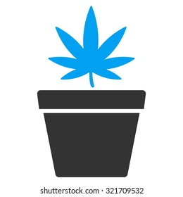 Cannabis Pot vector icon. Style is bicolor flat symbol, blue and gray colors, rounded angles, white background.