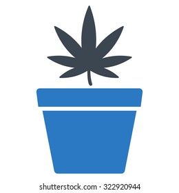 Cannabis Pot vector icon. Style is bicolor flat symbol, smooth blue colors, rounded angles, white background.