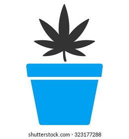 Cannabis Pot vector icon. Style is bicolor flat symbol, blue and gray colors, rounded angles, white background.