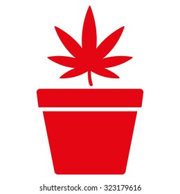 Cannabis Pot vector icon. Style is flat symbol, red color, rounded angles, white background.