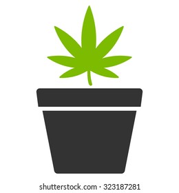 Cannabis Pot vector icon. Style is bicolor flat symbol, eco green and gray colors, rounded angles, white background.