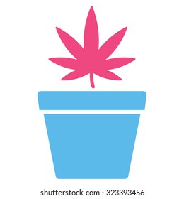 Cannabis Pot vector icon. Style is bicolor flat symbol, pink and blue colors, rounded angles, white background.