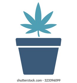 Cannabis Pot vector icon. Style is bicolor flat symbol, cyan and blue colors, rounded angles, white background.