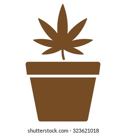 Cannabis Pot vector icon. Style is flat symbol, brown color, rounded angles, white background.