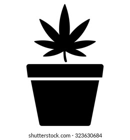 Cannabis Pot vector icon. Style is flat symbol, black color, rounded angles, white background.