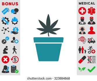 Cannabis Pot vector icon. Style is bicolor flat symbol, soft blue colors, rounded angles, white background.