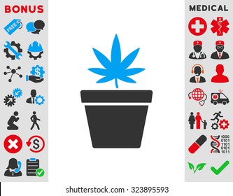 Cannabis Pot vector icon. Style is bicolor flat symbol, blue and gray colors, rounded angles, white background.