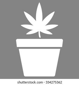 Cannabis Pot vector icon. Style is flat symbol, white color, rounded angles, gray background.