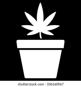Cannabis Pot vector icon. Style is flat symbol, white color, rounded angles, black background.