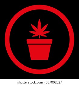 Cannabis Pot vector icon. Style is flat rounded symbol, red color, rounded angles, black background.