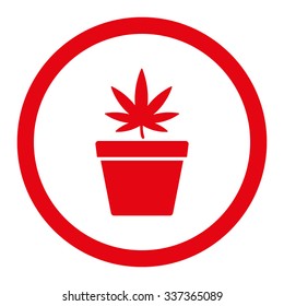 Cannabis Pot vector icon. Style is flat rounded symbol, red color, rounded angles, white background.