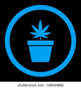 Cannabis Pot vector icon. Style is flat rounded symbol, blue color, rounded angles, black background.