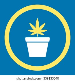 Cannabis Pot vector icon. Style is bicolor flat rounded symbol, yellow and white colors, rounded angles, blue background.