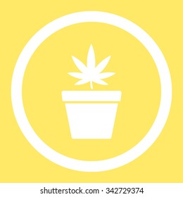 Cannabis Pot vector icon. Style is flat rounded symbol, white color, rounded angles, yellow background.