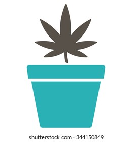 Cannabis Pot vector icon. Style is bicolor flat symbol, grey and cyan colors, rounded angles, white background.