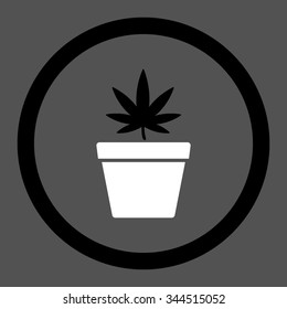 Cannabis Pot vector icon. Style is bicolor flat rounded symbol, black and white colors, rounded angles, gray background.