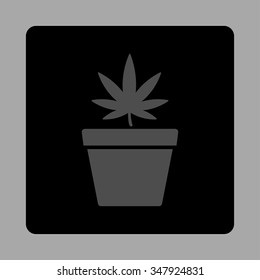 Cannabis Pot vector icon. Style is flat rounded square button, gray and black colors, silver background.