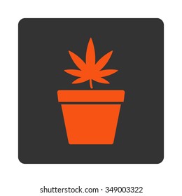 Cannabis Pot vector icon. Style is flat rounded square button, orange and gray colors, white background.