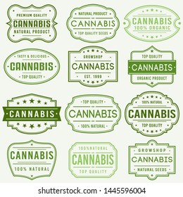 Cannabis Premium Quality Stamp. Frames. Grunge Design. Icon Art Vector. Old Style Frames.
