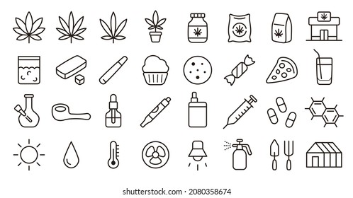 Cannabis Product Icon Set (Thin Line Version)	