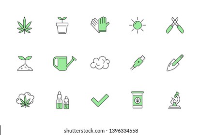 Cannabis Production And Shopping Product Icons, Growing. Vector.