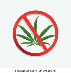 Cannabis prohibition sign. No drugs icon on white background