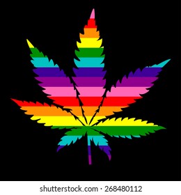 cannabis rainbow leaf on a black background