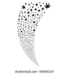 Cannabis random fireworks stream. Vector illustration style is flat black iconic symbols on a white background. Object fountain made from scattered symbols.