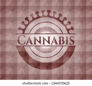 Cannabis red emblem with geometric pattern. Seamless.
