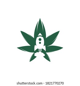 Cannabis rocket vector logo design. Unique cannabis and spaceship logotype design template.