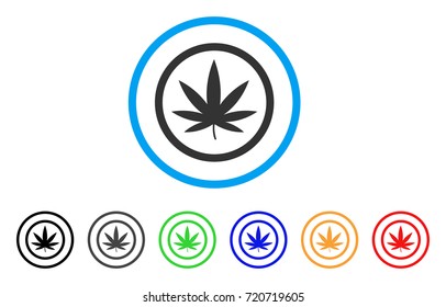 Cannabis rounded icon. Style is a flat cannabis gray symbol inside light blue circle with black, gray, green, blue, red, orange color versions. Vector designed for web and software interfaces.