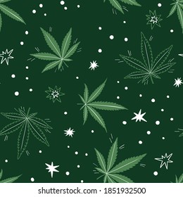 Patrón sin fisuras de cannabis. Patrón floral de marihuana. El estilo de la ventana plana. Elemento de diseño de marihuana sin fisuras para ilustración vectorial de tela.
