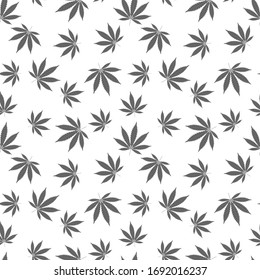 Cannabis Seamless Pattern. Marijuana Leaf, Gray Weed Plant. Hashish Texture, Isolated White Background. Hemp Psychedelic Grass. Fabric Print For Medical Wallpaper. Simple Design. Vector Illustration