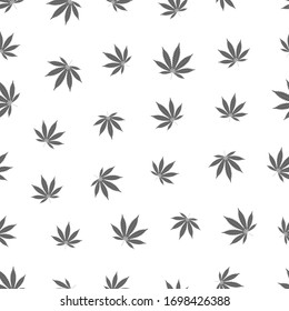 Cannabis seamless pattern. Marijuana leaf, gray weed plant. Hashish texture, isolated white background. Hemp psychedelic grass. Fabric print for medical wallpaper. Simple design. Vector illustration