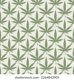 Cannabis nahtloses Muster. Marijuana hinterlässt hanfeinen Hintergrund. Vektorgrafik.