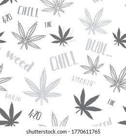 Cannabis seamless texture. Marijuana theme vector pattern.