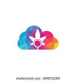 Cannabis Search cloud shape logo design vector template. Marijuana leaf and loupe logo combination.