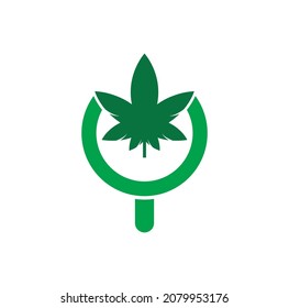 Cannabis Search logo design vector template. Marijuana leaf and loupe logo combination. Hemp and magnifying symbol or icon.