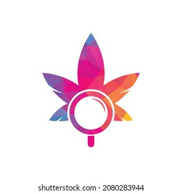 Cannabis Search logo design vector template. Marijuana leaf and loupe logo combination. Hemp and magnifying symbol or icon.