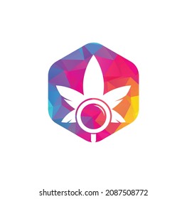 Cannabis Search logo design vector template. Marijuana leaf and loupe logo combination. Hemp and magnifying symbol or icon.	