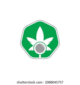 Cannabis Search logo design vector template. Marijuana leaf and loupe logo combination. Hemp and magnifying symbol or icon.	